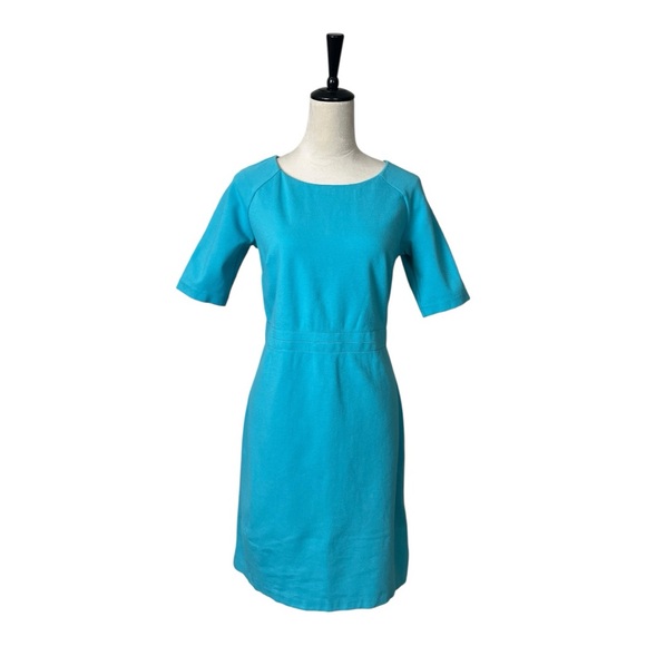 Talbots Sheath Dress Wide Round Neck Short Sleeves Teal Aqua Blue Women’s Size 6 - Picture 1 of 10